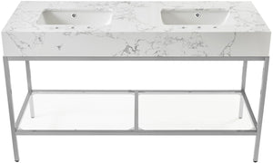 Marmo Artificial Marble / Stainless Steel Contemporary White Artificial Marble Bathroom Vanity - 60" W x 23" D x 34" H