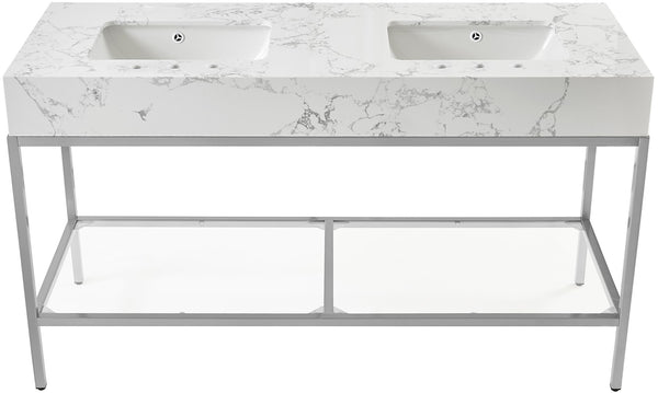 Marmo Artificial Marble / Stainless Steel Contemporary White Artificial Marble Bathroom Vanity - 60" W x 23" D x 34" H