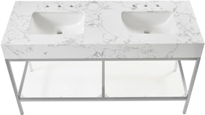 Marmo Artificial Marble / Stainless Steel Contemporary White Artificial Marble Bathroom Vanity - 60" W x 23" D x 34" H