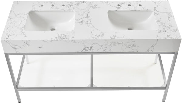 Marmo Artificial Marble / Stainless Steel Contemporary White Artificial Marble Bathroom Vanity - 60" W x 23" D x 34" H