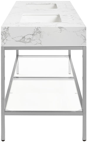 Marmo Artificial Marble / Stainless Steel Contemporary White Artificial Marble Bathroom Vanity - 60" W x 23" D x 34" H