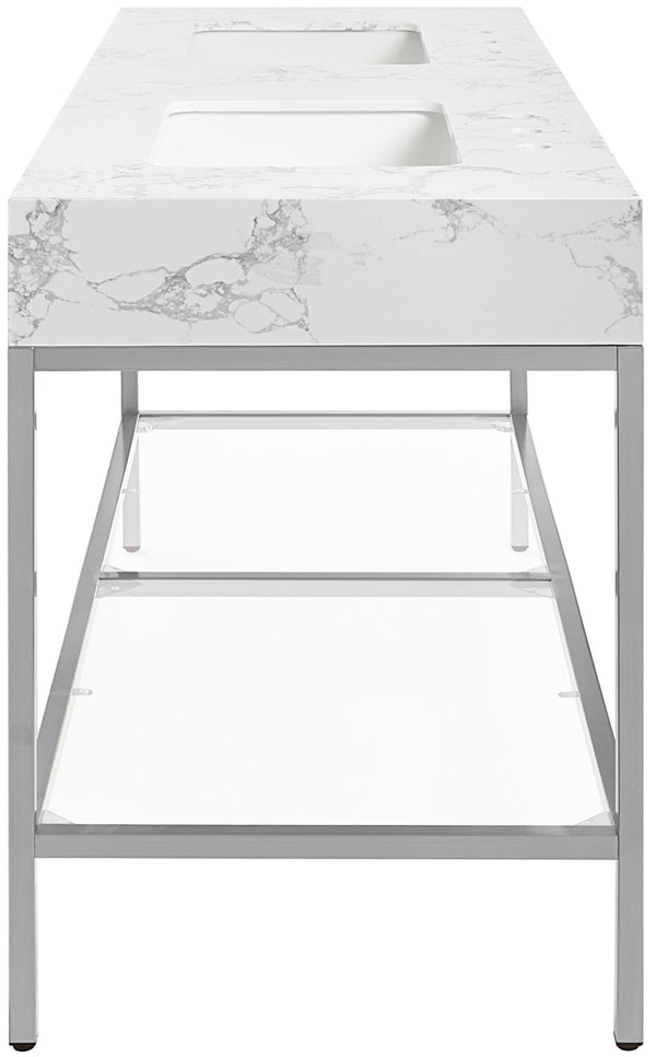 Marmo Artificial Marble / Stainless Steel Contemporary White Artificial Marble Bathroom Vanity - 60" W x 23" D x 34" H