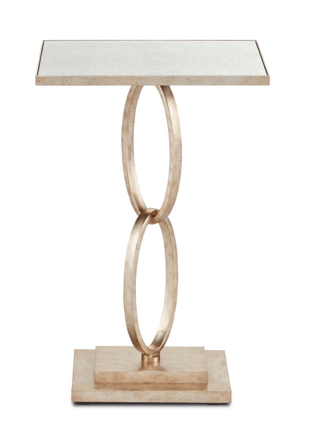 Bangle Accent Table - Stylish Silver Leaf Finish with Antique Mirror Top & Wrought-Iron Design