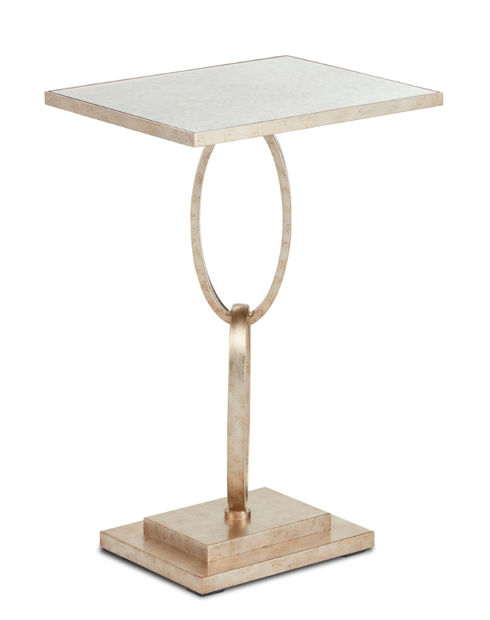 Bangle Accent Table - Stylish Silver Leaf Finish with Antique Mirror Top & Wrought-Iron Design