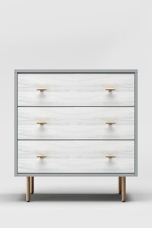 Saige Small Chest - Elegant Weathered White/Gray Mahogany Storage with Gold Accents & Soft Close Drawers