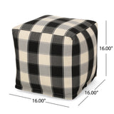 Noble House Konnor Modern Fabric Checkered Cube Pouf, Ivory and Black