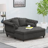 Noble House Wellston Contemporary Tufted Double Chaise Lounge with Accent Pillows, Charcoal and Dark Brown