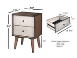 Alpine Furniture Flynn 2 Drawer Two Tone Nightstand, Acorn/White 999-02 Acorn & White Mahogany Solids & Okoume Veneer 18 x 15 x 26