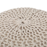 Abena Modern Knitted Cotton Round Pouf, Beige Noble House