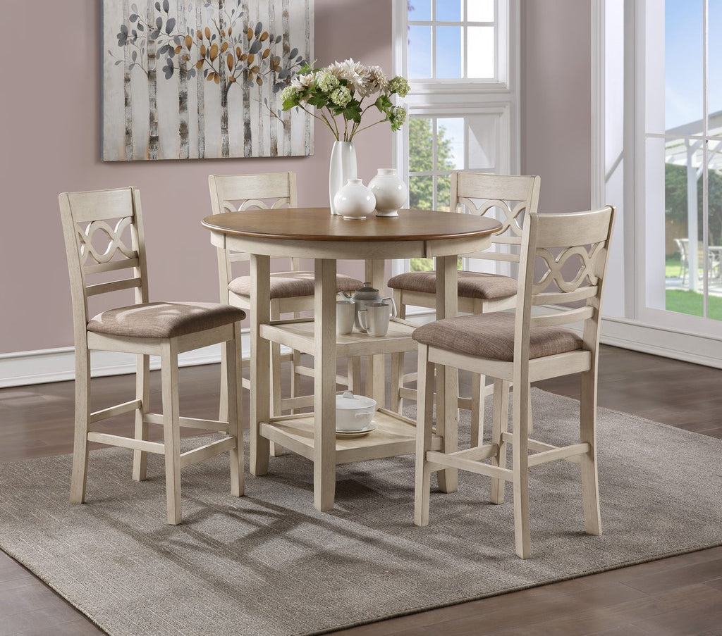 New Classic Furniture Cori 5 Pc Counter Dining Set Bisque/Brown D1719-52S-BSQ