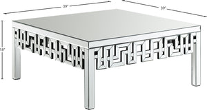 Aria Glass / Engineered Wood / Stainless Steel Contemporary Mirrored Coffee Table - 39" W x 39" D x 18" H