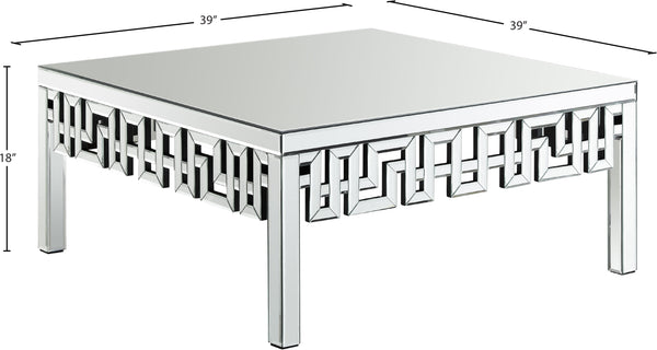 Aria Glass / Engineered Wood / Stainless Steel Contemporary Mirrored Coffee Table - 39" W x 39" D x 18" H