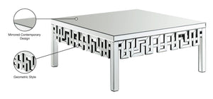 Aria Glass / Engineered Wood / Stainless Steel Contemporary Mirrored Coffee Table - 39" W x 39" D x 18" H