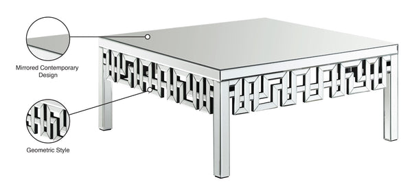 Aria Glass / Engineered Wood / Stainless Steel Contemporary Mirrored Coffee Table - 39" W x 39" D x 18" H