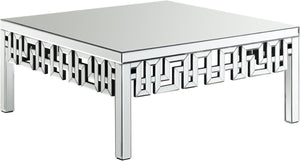 Aria Glass / Engineered Wood / Stainless Steel Contemporary Mirrored Coffee Table - 39" W x 39" D x 18" H