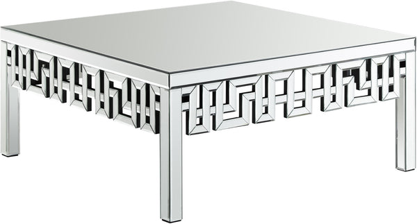 Aria Glass / Engineered Wood / Stainless Steel Contemporary Mirrored Coffee Table - 39" W x 39" D x 18" H