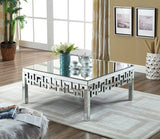 Aria Glass / Engineered Wood / Stainless Steel Contemporary Mirrored Coffee Table - 39" W x 39" D x 18" H