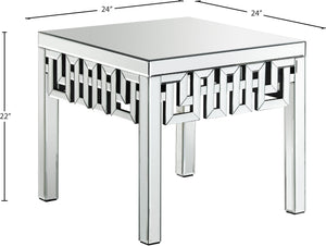 Aria Glass / Engineered Wood / Stainless Steel Contemporary Mirrored End Table - 24" W x 24" D x 22" H