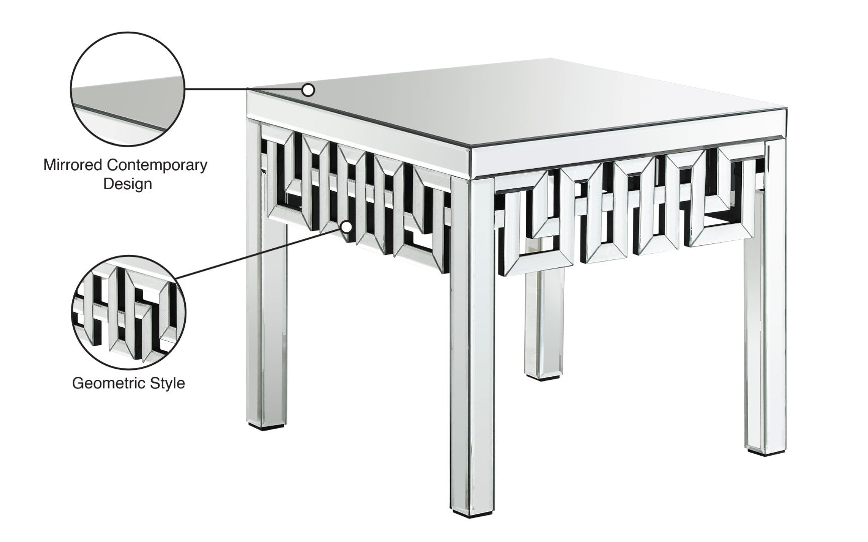 Aria Mirrored Contemporary End Table - Thumbnail 4