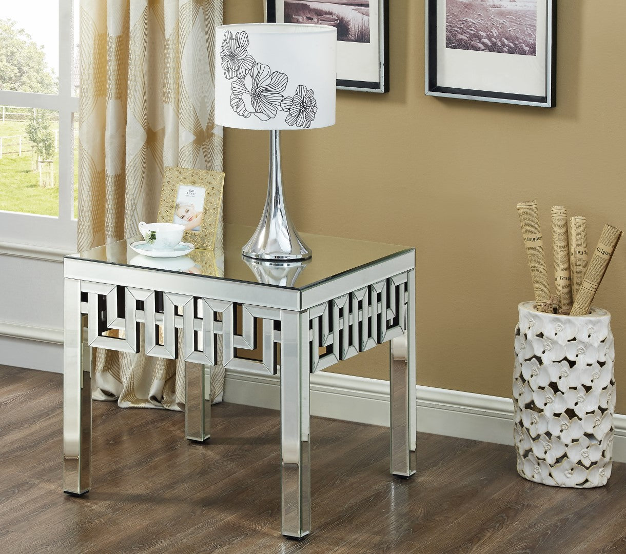 Aria Mirrored Contemporary End Table - Thumbnail 2