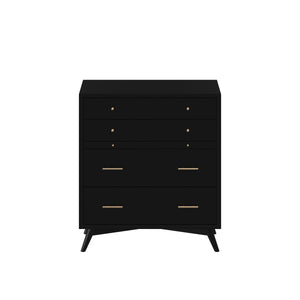 Alpine Furniture Flynn Mid Century Modern 4 Drawer Multifunction Chest w/Pull Out Tray, Black 966BLK-05 Black Mahogany Solids & Okoume Veneer 38 x 18 x 43