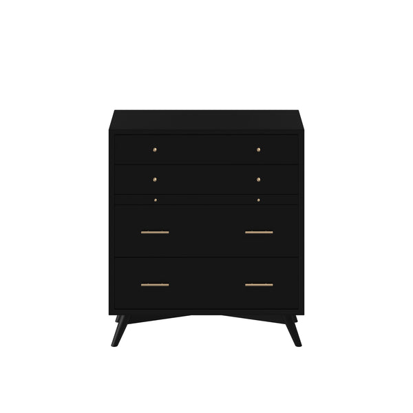 Alpine Furniture Flynn Mid Century Modern 4 Drawer Multifunction Chest w/Pull Out Tray, Black 966BLK-05 Black Mahogany Solids & Okoume Veneer 38 x 18 x 43