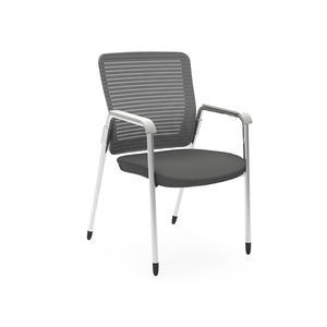 Pascal Visitor Chair in Gray with White Back Frame/Arm Pads and Chromed Steel Frame/Legs - Set of 1