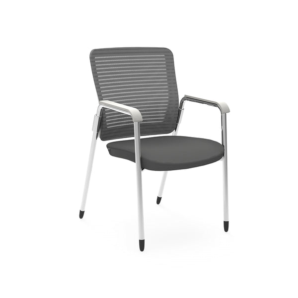 Pascal Visitor Chair in Gray with White Back Frame/Arm Pads and Chromed Steel Frame/Legs - Set of 1