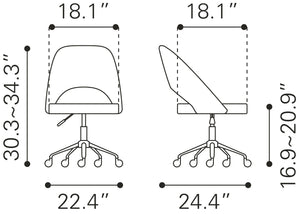 Zuo Modern Treibh 100% Polyester, Plywood, Steel Modern Commercial Grade Office Chair Blue, Black 100% Polyester, Plywood, Steel