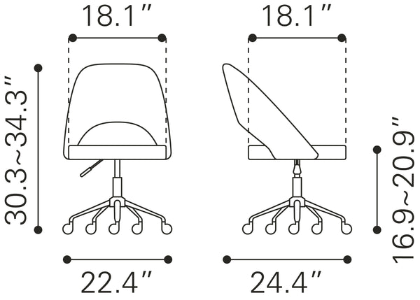 Zuo Modern Treibh 100% Polyester, Plywood, Steel Modern Commercial Grade Office Chair Blue, Black 100% Polyester, Plywood, Steel