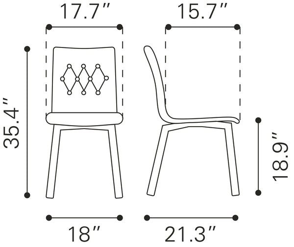 Zuo Modern Orebro 100% Polyester, Plywood, Birch Wood Mid Century Commercial Grade Dining Chair Set - Set of 2 Pea Green, Brown 100% Polyester, Plywood, Birch Wood