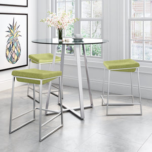 Zuo Modern Lids 100% Polyester, Stainless Steel Modern Commercial Grade Counter Stool Set - Set of 2 Green, Silver 100% Polyester, Stainless Steel
