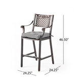 Noble House Elya Outdoor Barstool with Cushion (Set of 2), Shiny Copper and Charcoal