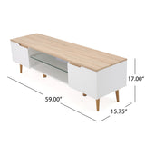 Rowan Mid-Century Modern Two-Toned TV Stand with Glass Shelf, Oak and Matte White Noble House