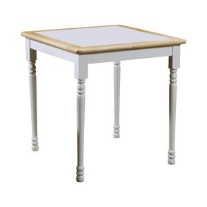 Casual Two-Tone Square Dining Table with White Tile Inlay and Natural Brown Wood Finish, Seats 2-4