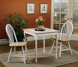 Casual Two-Tone Square Dining Table with White Tile Inlay and Natural Brown Wood Finish, Seats 2-4