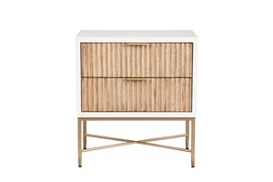Larsen Nightstand in White/Natural - Elegant Mahogany with Gold Accents, Felt Lined Drawers