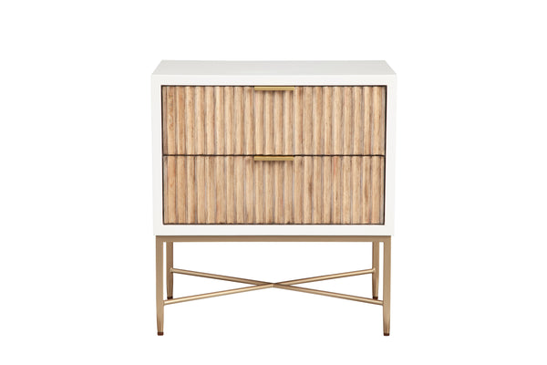 Larsen Nightstand in White/Natural - Elegant Mahogany with Gold Accents, Felt Lined Drawers