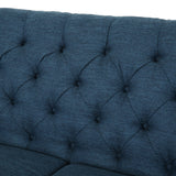 Postwick Contemporary Tufted Fabric 3 Seater Sofa, Navy Blue and Dark Brown Noble House