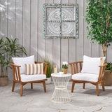 Phipps Outdoor Acacia Wood 2 Seater Club Chairs and Side Table Set, Teak and White Noble House