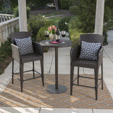 Noble House Brooklyn Outdoor 3 Piece Round 26 Inch Multibrown Wicker Bar Set