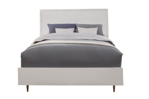 White Pearl California King Panel Bed with Textured Headboard & Gold Accent Legs for Stylish Decor