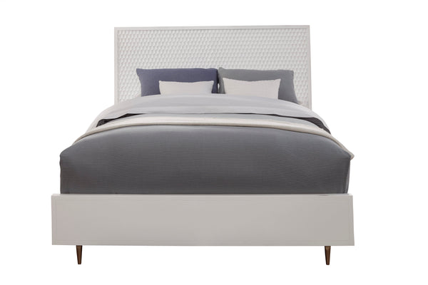 White Pearl Standard King Panel Bed - Contemporary Design with Textured Headboard & Gold Accents