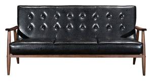 Zuo Modern Rocky 100% Polyurethane, MDF, Rubberwood Mid Century Commercial Grade Sofa Black, Walnut 100% Polyurethane, MDF, Rubberwood