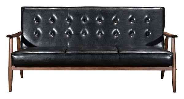 Zuo Modern Rocky 100% Polyurethane, MDF, Rubberwood Mid Century Commercial Grade Sofa Black, Walnut 100% Polyurethane, MDF, Rubberwood