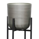 Sagebrook Home Contemporary Set of 3 -  Metal Planters On Stand 40/30/20"h, Silver/blk 14630-02 Silver Metal