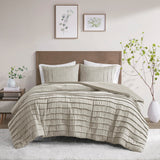 Beautyrest Maddox Casual 3 Piece Striated Cationic Dyed Oversized Comforter Set With Pleats Natural Full/Queen BR10-3868