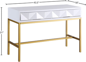 Pandora Iron / Engineered Wood Contemporary White Laquer with Gold Console Table - 43.5" W x 18" D x 31" H