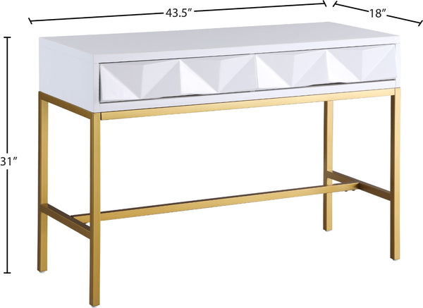 Pandora Iron / Engineered Wood Contemporary White Laquer with Gold Console Table - 43.5" W x 18" D x 31" H