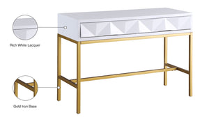 Pandora Iron / Engineered Wood Contemporary White Laquer with Gold Console Table - 43.5" W x 18" D x 31" H
